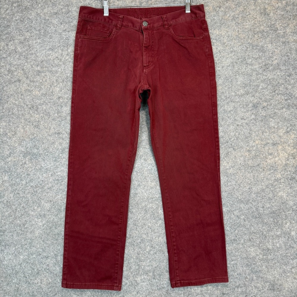 Canali Jeans Pants Mens‎ 34 (fits 33x28) Burgendy Red Slim Straight Italy